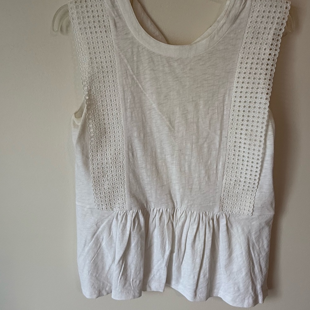 J. Crew White Pleated Smocked Tank Top